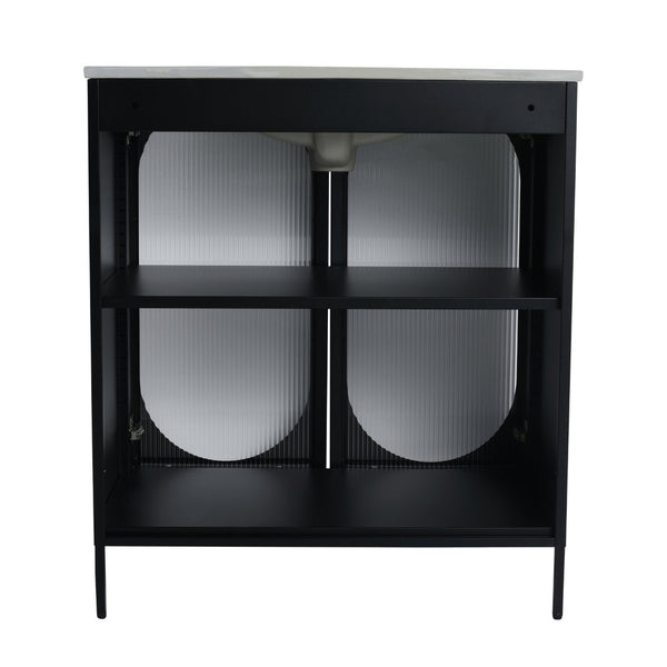 English Elm 30(29-5/16") Freestanding Bathroom Vanity Matte Black Steel Acrylic Modern Storage Cabinet W999P176014