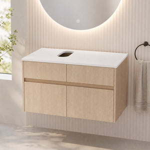 English Elm 32(31-1/2 Inch Wall Mount Bathroom Vanity with Soft Close Doors and Storage Drawer W999P321190