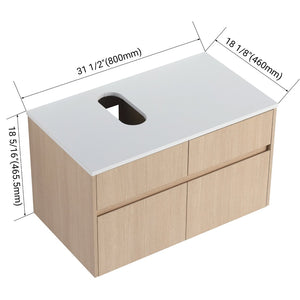 English Elm 32(31-1/2 Inch Wall Mount Bathroom Vanity with Soft Close Doors and Storage Drawer W999P321190