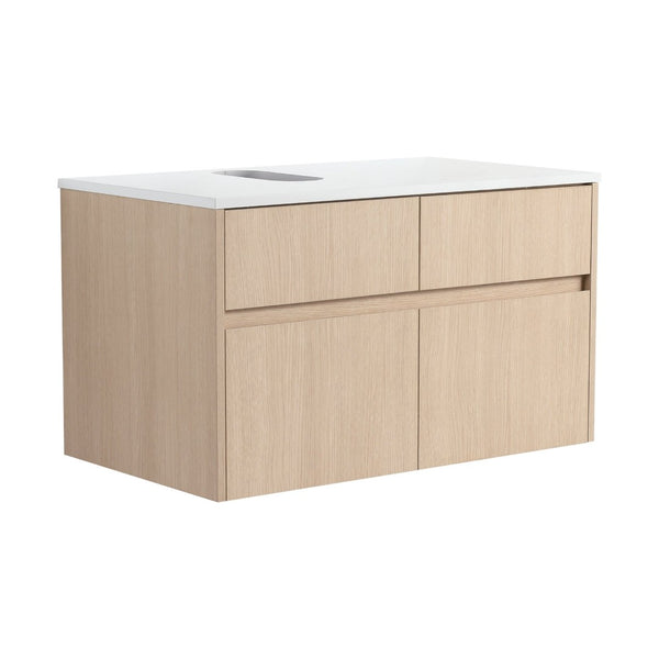 English Elm 32(31-1/2 Inch Wall Mount Bathroom Vanity with Soft Close Doors and Storage Drawer W999P321190