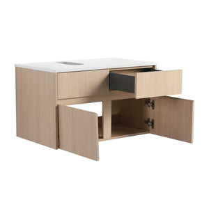 English Elm 32(31-1/2 Inch Wall Mount Bathroom Vanity with Soft Close Doors and Storage Drawer W999P321190