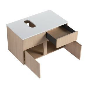 English Elm 32(31-1/2 Inch Wall Mount Bathroom Vanity with Soft Close Doors and Storage Drawer W999P321190