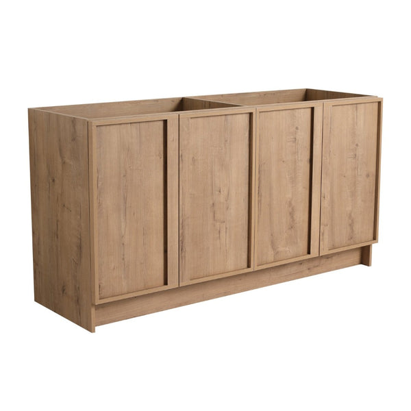 English Elm 60" Freestanding Bathroom Vanity Oak Finish Plywood Cabinet with Soft-close Doors W999P447665