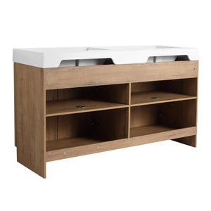 English Elm 60" Freestanding Bathroom Vanity Oak Finish Plywood Cabinet with Soft-close Doors W999P447665