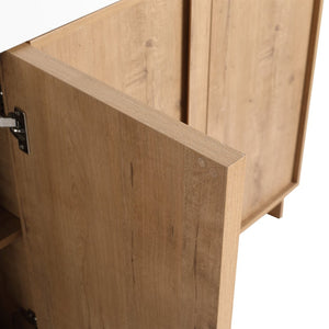 English Elm 60" Freestanding Bathroom Vanity Oak Finish Plywood Cabinet with Soft-close Doors W999P447665
