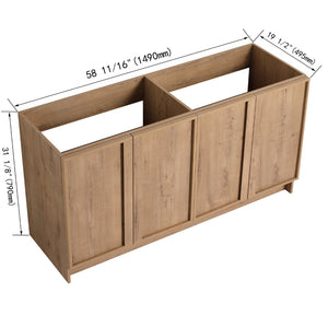 English Elm 60" Freestanding Bathroom Vanity Oak Finish Plywood Cabinet with Soft-close Doors W999P447665
