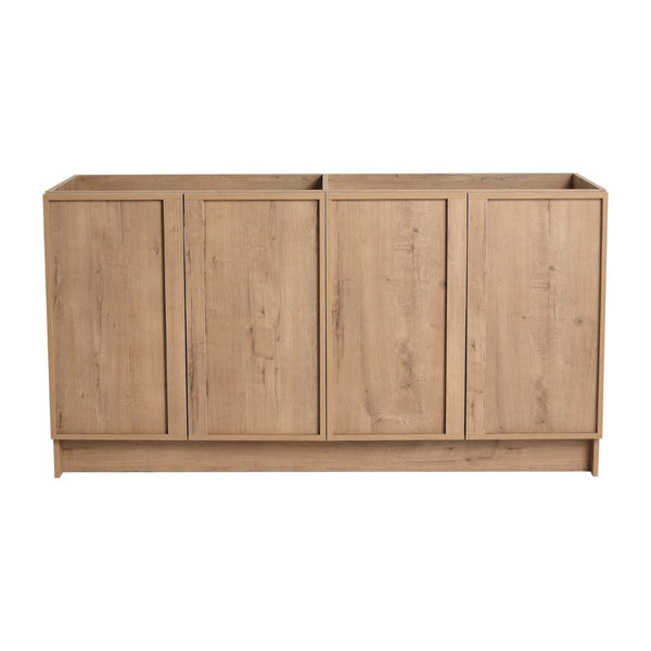 English Elm 60" Freestanding Bathroom Vanity Oak Finish Plywood Cabinet with Soft-close Doors W999P447665