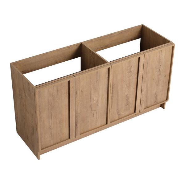 English Elm 60" Freestanding Bathroom Vanity Oak Finish Plywood Cabinet with Soft-close Doors W999P447665
