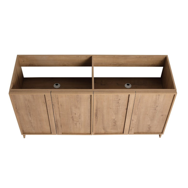 English Elm 60" Freestanding Bathroom Vanity Oak Finish Plywood Cabinet with Soft-close Doors W999P447665