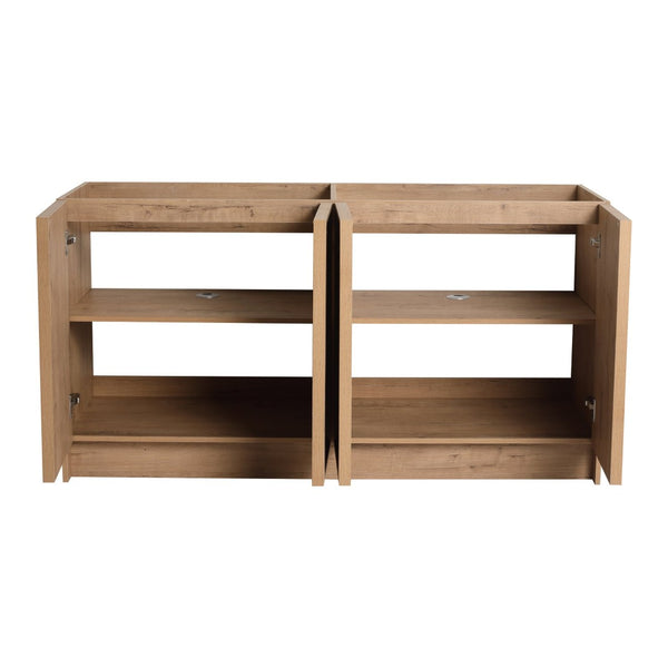 English Elm 60" Freestanding Bathroom Vanity Oak Finish Plywood Cabinet with Soft-close Doors W999P447665