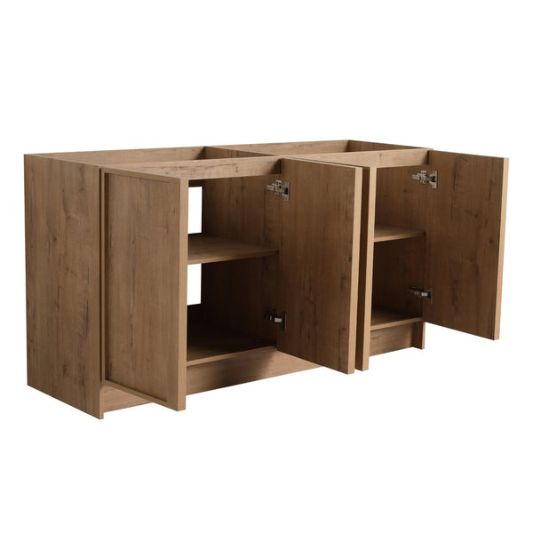 English Elm 60" Freestanding Bathroom Vanity Oak Finish Plywood Cabinet with Soft-close Doors W999P447665