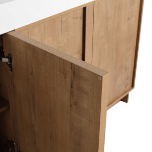 English Elm 72 Inch Freestanding Bathroom Vanity Oak Finish Plywood Build with Soft Close Doors W999P447666