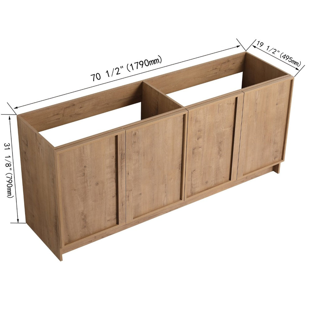 English Elm 72 Inch Freestanding Bathroom Vanity Oak Finish Plywood Build with Soft Close Doors W999P447666