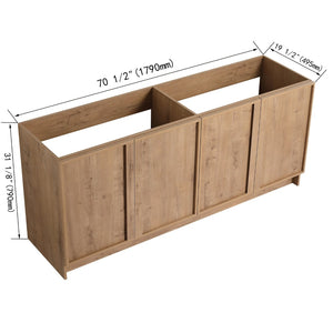English Elm 72 Inch Freestanding Bathroom Vanity Oak Finish Plywood Build with Soft Close Doors W999P447666