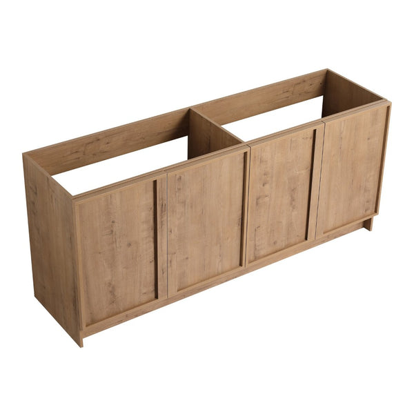 English Elm 72 Inch Freestanding Bathroom Vanity Oak Finish Plywood Build with Soft Close Doors W999P447666