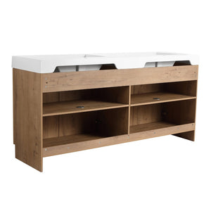 English Elm 72 Inch Freestanding Bathroom Vanity Oak Finish Plywood Build with Soft Close Doors W999P447666
