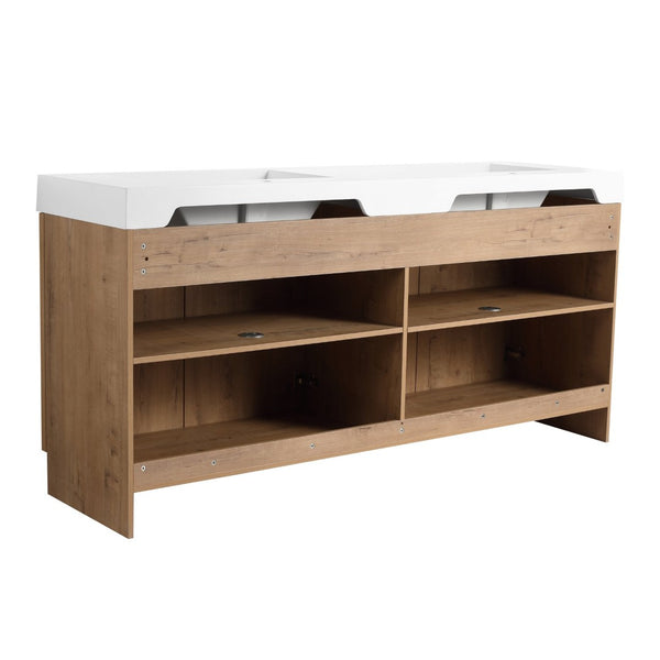 English Elm 72 Inch Freestanding Bathroom Vanity Oak Finish Plywood Build with Soft Close Doors W999P447666