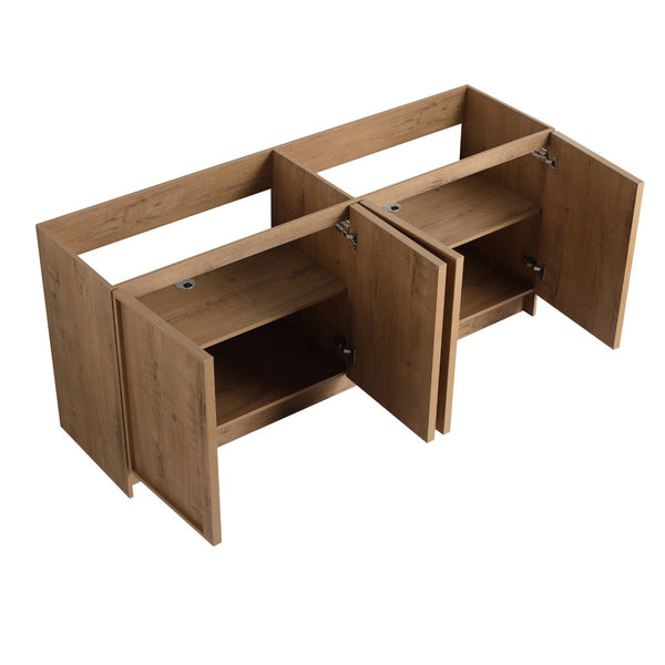 English Elm 72 Inch Freestanding Bathroom Vanity Oak Finish Plywood Build with Soft Close Doors W999P447666