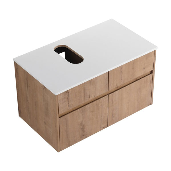 English Elm 32(31-1/2\) Inch Wall-Mounted Bathroom Vanity Plywood Cabinet Soft-Close Drawer Imitative Oak 31.5 L x 18.13 W x 18.31 H W999P530001