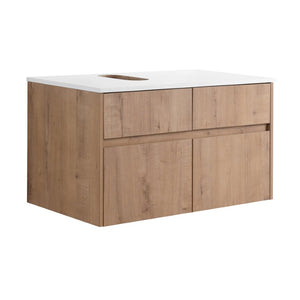 English Elm 32(31-1/2\) Inch Wall-Mounted Bathroom Vanity Plywood Cabinet Soft-Close Drawer Imitative Oak 31.5 L x 18.13 W x 18.31 H W999P530001