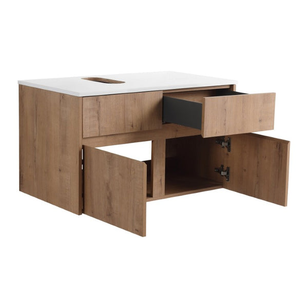 English Elm 32(31-1/2\) Inch Wall-Mounted Bathroom Vanity Plywood Cabinet Soft-Close Drawer Imitative Oak 31.5 L x 18.13 W x 18.31 H W999P530001