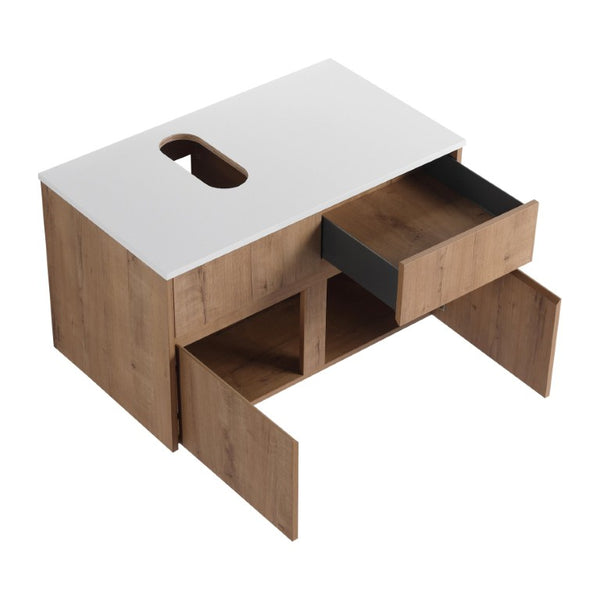English Elm 32(31-1/2\) Inch Wall-Mounted Bathroom Vanity Plywood Cabinet Soft-Close Drawer Imitative Oak 31.5 L x 18.13 W x 18.31 H W999P530001
