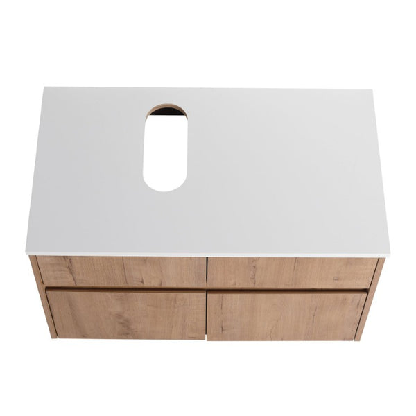 English Elm 32(31-1/2\) Inch Wall-Mounted Bathroom Vanity Plywood Cabinet Soft-Close Drawer Imitative Oak 31.5 L x 18.13 W x 18.31 H W999P530001