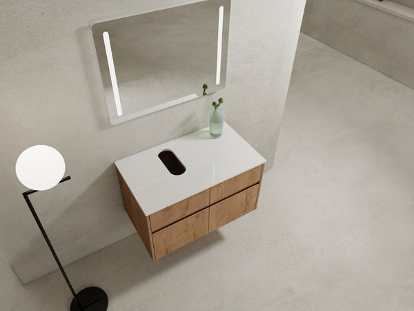 English Elm 32(31-1/2\) Inch Wall-Mounted Bathroom Vanity Plywood Cabinet Soft-Close Drawer Imitative Oak 31.5 L x 18.13 W x 18.31 H W999P530001