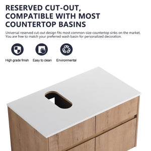 English Elm 32(31-1/2\) Inch Wall-Mounted Bathroom Vanity Plywood Cabinet Soft-Close Drawer Imitative Oak 31.5 L x 18.13 W x 18.31 H W999P530001