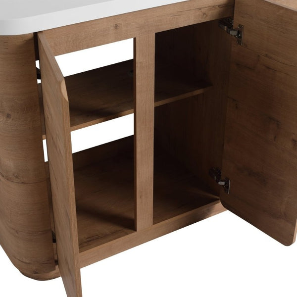 English Elm 48 Inch Freestanding Bathroom Vanity Plywood Oak Finish Soft Close Triple Door Storage W999P533681