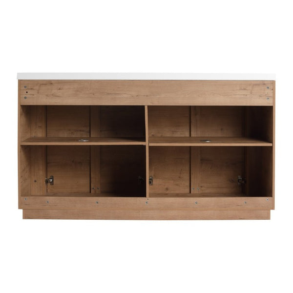 English Elm 60 Inch Freestanding Bathroom Vanity Oak Finish Plywood Build with Soft Close Doors W999P533682