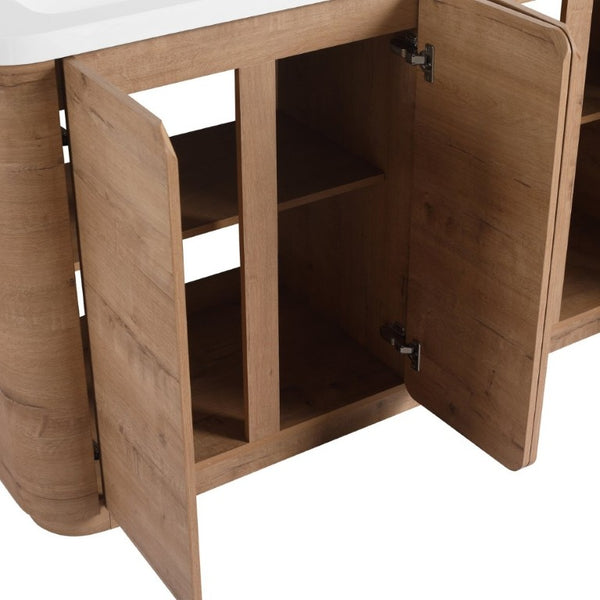 English Elm 60 Inch Freestanding Bathroom Vanity Oak Finish Plywood Build with Soft Close Doors W999P533682
