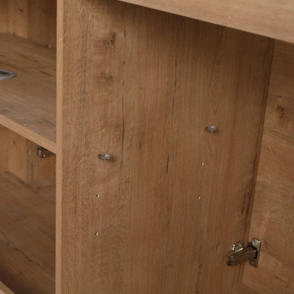 English Elm 60 Inch Freestanding Bathroom Vanity Oak Finish Plywood Build with Soft Close Doors W999P533682