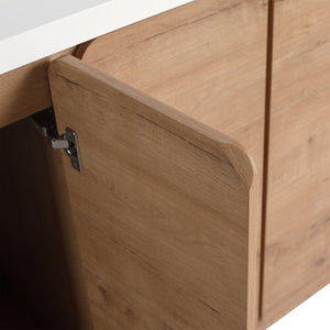 English Elm 60 Inch Freestanding Bathroom Vanity Oak Finish Plywood Build with Soft Close Doors W999P533682