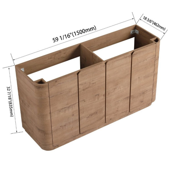 English Elm 60 Inch Freestanding Bathroom Vanity Oak Finish Plywood Build with Soft Close Doors W999P533682