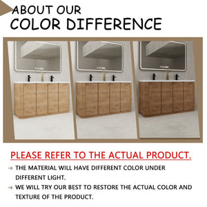 English Elm 60 Inch Freestanding Bathroom Vanity Oak Finish Plywood Build with Soft Close Doors W999P533682