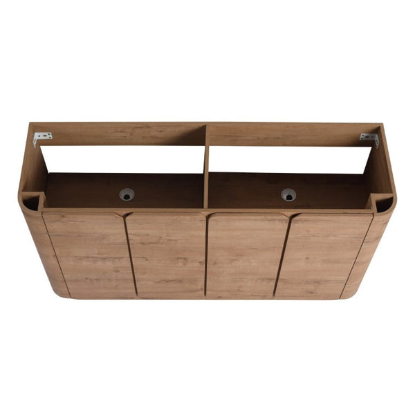 English Elm 60 Inch Freestanding Bathroom Vanity Oak Finish Plywood Build with Soft Close Doors W999P533682