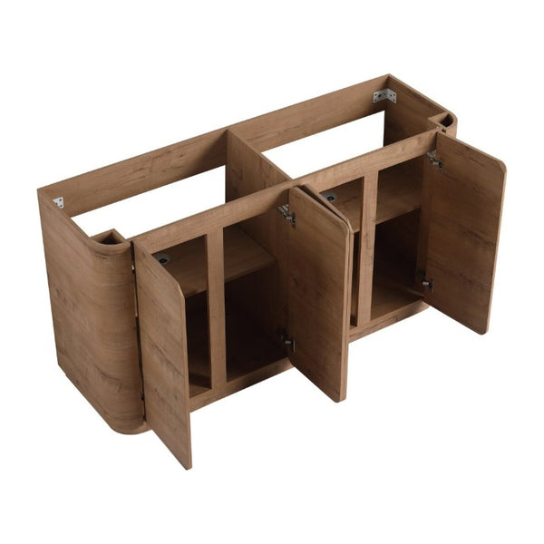 English Elm 60 Inch Freestanding Bathroom Vanity Oak Finish Plywood Build with Soft Close Doors W999P533682
