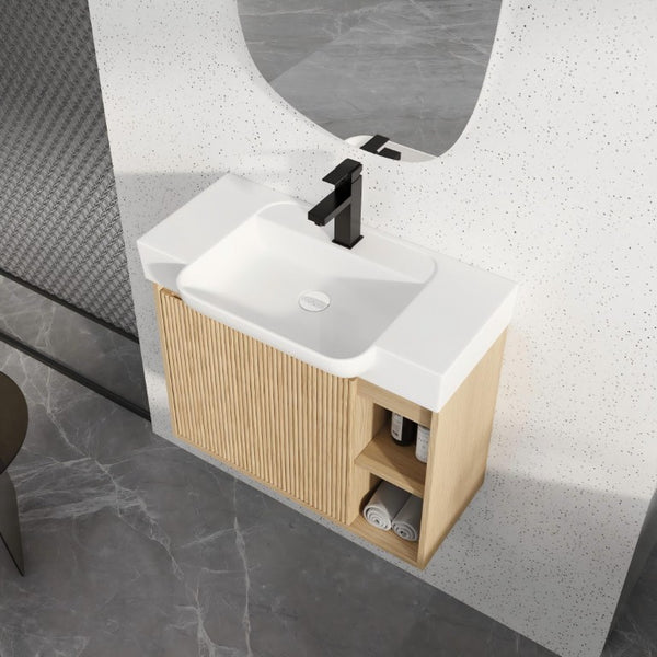 English Elm 32(31-1/2\) Inch Wall-Mounted Bathroom Vanity Plywood Cabinet Soft-Close Drawer Oak 27.2 L x 14.8 W x 22.8 H W999P556325
