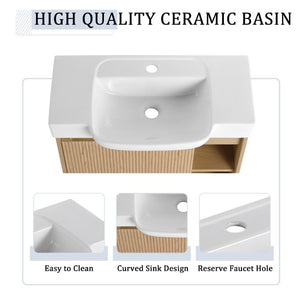 English Elm 32(31-1/2\) Inch Wall-Mounted Bathroom Vanity Plywood Cabinet Soft-Close Drawer Oak 27.2 L x 14.8 W x 22.8 H W999P556325