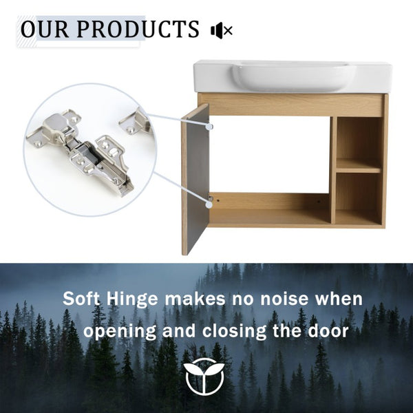 English Elm 32(31-1/2\) Inch Wall-Mounted Bathroom Vanity Plywood Cabinet Soft-Close Drawer Oak 27.2 L x 14.8 W x 22.8 H W999P556325