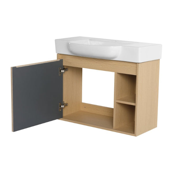 English Elm 32(31-1/2\) Inch Wall-Mounted Bathroom Vanity Plywood Cabinet Soft-Close Drawer Oak 27.2 L x 14.8 W x 22.8 H W999P556325