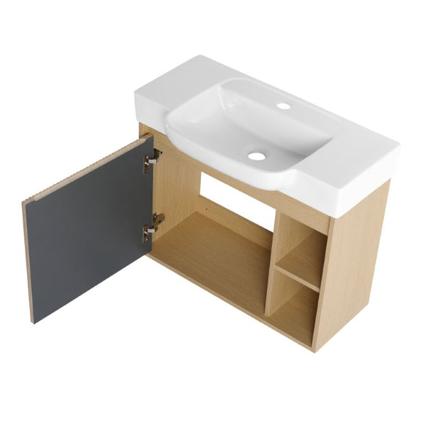 English Elm 32(31-1/2\) Inch Wall-Mounted Bathroom Vanity Plywood Cabinet Soft-Close Drawer Oak 27.2 L x 14.8 W x 22.8 H W999P556325
