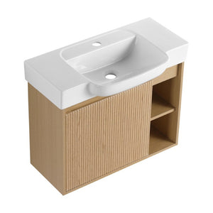 English Elm 32(31-1/2\) Inch Wall-Mounted Bathroom Vanity Plywood Cabinet Soft-Close Drawer Oak 27.2 L x 14.8 W x 22.8 H W999P556325