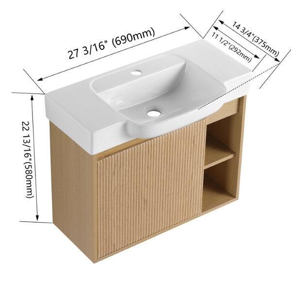 English Elm 32(31-1/2\) Inch Wall-Mounted Bathroom Vanity Plywood Cabinet Soft-Close Drawer Oak 27.2 L x 14.8 W x 22.8 H W999P556325