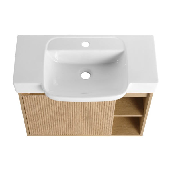 English Elm 32(31-1/2\) Inch Wall-Mounted Bathroom Vanity Plywood Cabinet Soft-Close Drawer Oak 27.2 L x 14.8 W x 22.8 H W999P556325