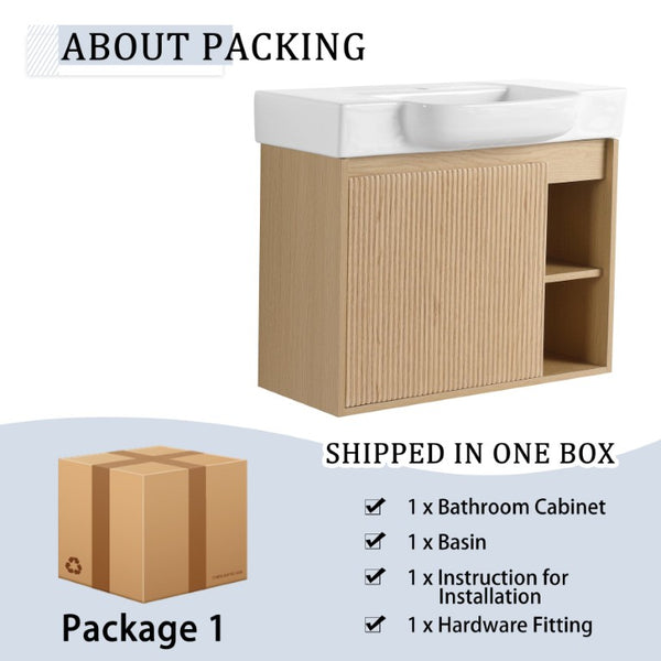 English Elm 32(31-1/2\) Inch Wall-Mounted Bathroom Vanity Plywood Cabinet Soft-Close Drawer Oak 27.2 L x 14.8 W x 22.8 H W999P556325