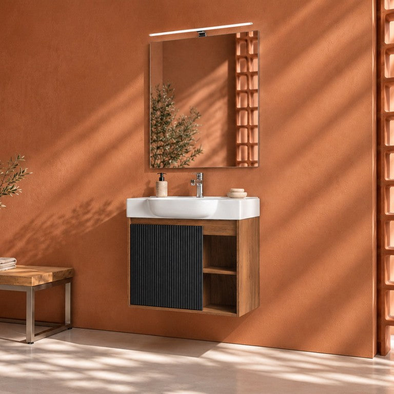 English Elm 24 Inch Floating Wall Mounted Vanity with Ceramic Sink and Soft Close Cabinet Door Brown Ebony W999P556326