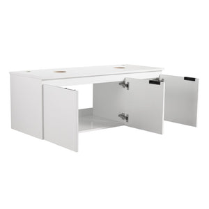English Elm 48 Inch Floating Bathroom Vanity with Ceramic Sinks Soft Close Doors Modern Bath 48 inches W999S00241
