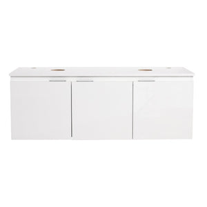 English Elm 48 Inch Floating Bathroom Vanity with Ceramic Sinks Soft Close Doors Modern Bath 48 inches W999S00241